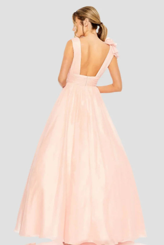 Modern A-Line V Neck Sleeveless Backless Floor-Length Prom Dress